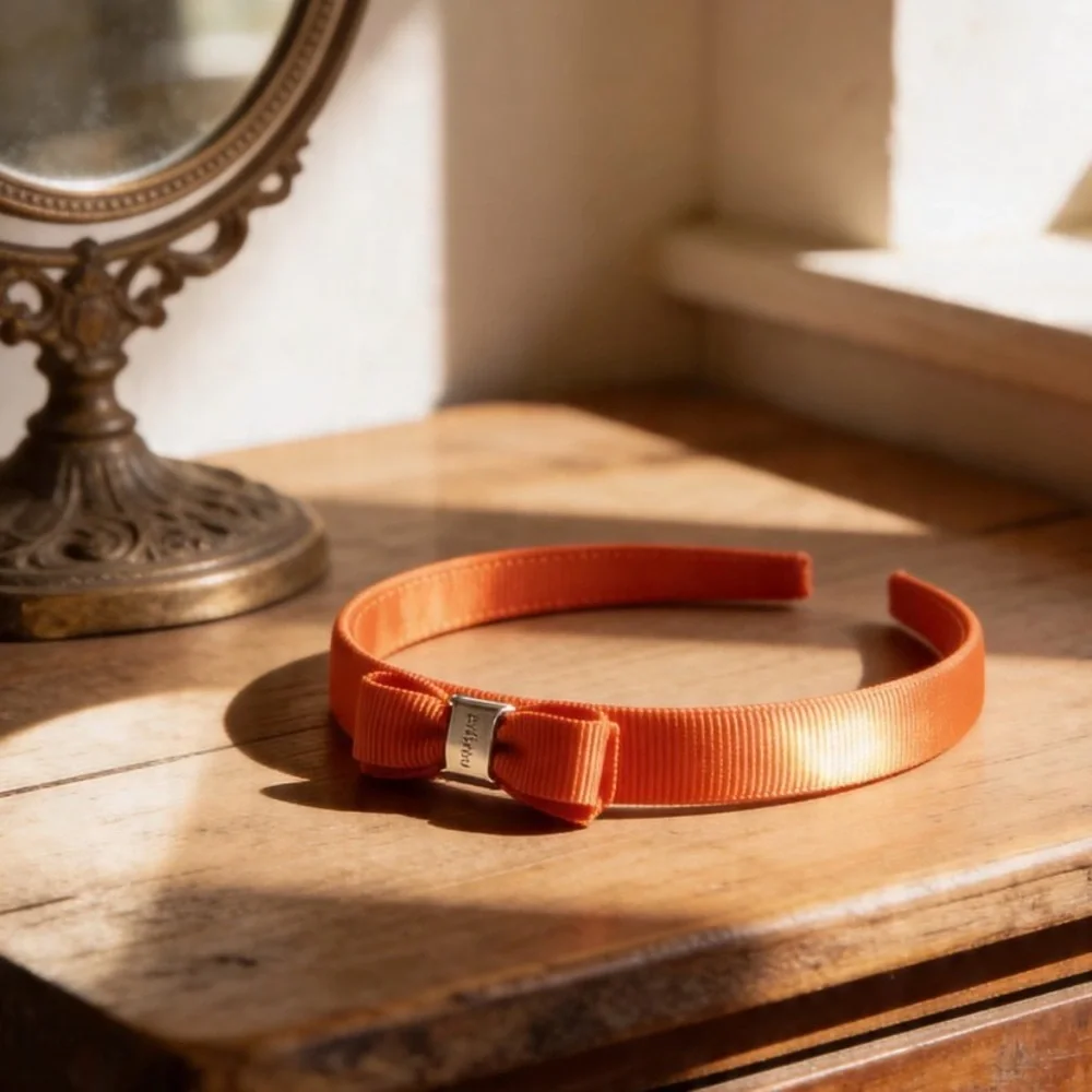 FERRAGAMO Vara Bow Grosgrain Headband in Vibrant Orange – With Original Box